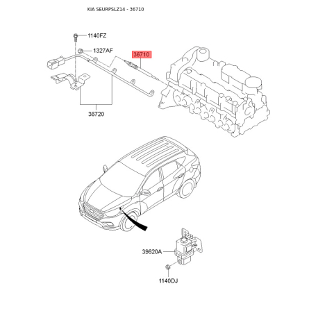 Свічка розжарювання 36710-2F001 Mobis - 367102F001 - схема з каталогу 36710, SEURPSLZ14 367102F001