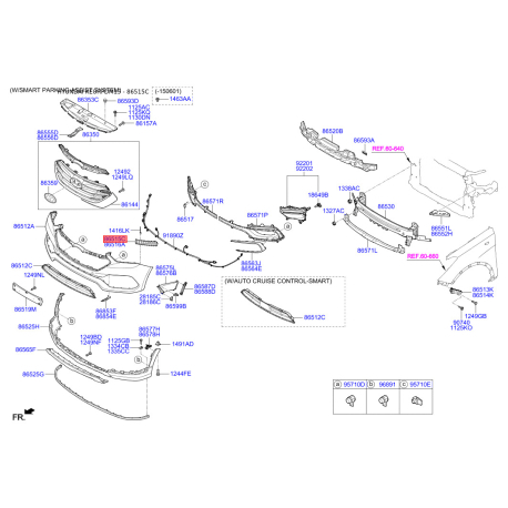 Кронштейн, буфер лівий 86527-2WAA0 Mobis - 865272WAA0 - схема з каталогу 86515C, KEURPDM15 865272WAA0