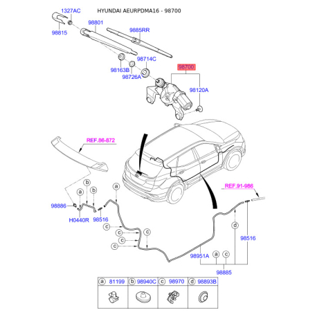 Двигатель стеклоочистителя 98700-2W000 Mobis - 987002W000 - схема с каталога 98700, AEURPDMA16 987002W000