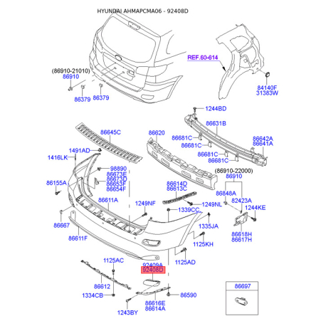 Ліхтар задній лівий 92408-2B010 Mobis - 924082B010 - схема з каталогу 92408D, AHMAPCMA06 924082B010