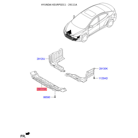 Защита двигателя / поддона двигателя передняя 29110-3X000 Mobis - 291103X000 - схема с каталога 29111A, KEURPSD11 291103X000