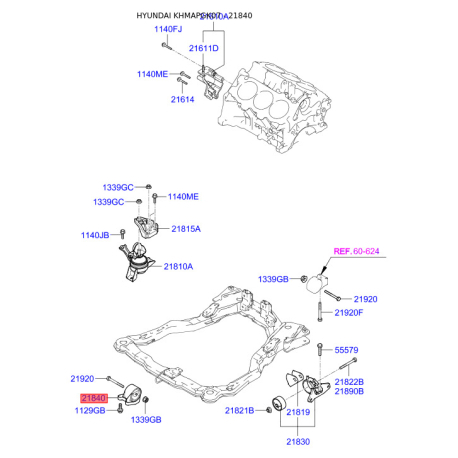 Подушка двигуна 21910-2D000 Mobis - 219102D000 - схема з каталогу 21840, KHMAPGK07 219102D000