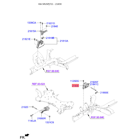 Подушка двигуна 21830-F2100 Mobis - 21830F2100 - схема з каталогу 21830, SRUSPJ721 21830F2100