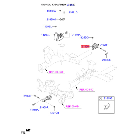 Подушка двигателя 21830-F2000 Mobis - 21830F2000 - схема с каталога 21830, KHMAPF219 21830F2000