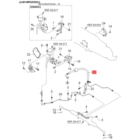 Кронштейн, подвеска двигателя 21815-2D001 Mobis - 218152D001 - схема с каталога 25, EURK2F003A 218152D001