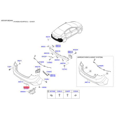 Фонарь задний левый 92405-3X000 Mobis - 924053X000 - схема с каталога 92405F, KEURPSD11 924053X000
