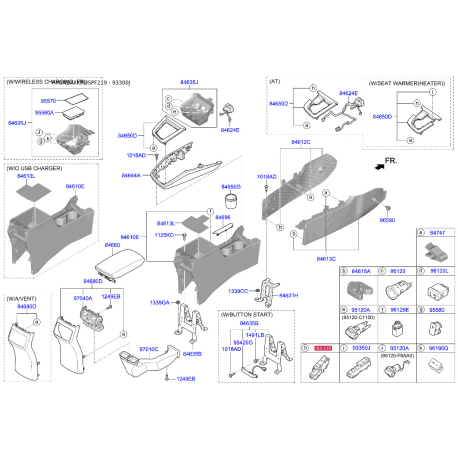 Центральна консоль комплектуючи 93300-F2280THU Mobis - 93300F2280THU - схема з каталогу 93300J, KRUSPF219 93300F2280THU