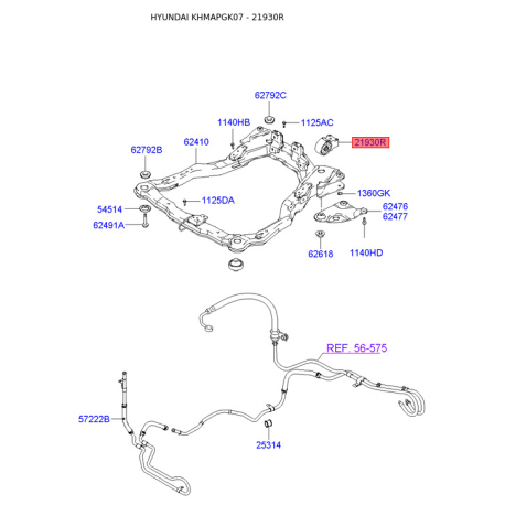 Подушка двигателя задняя 21930-2D151 Mobis - 219302D151 - схема с каталога 21930R, KHMAPGK07 219302D151
