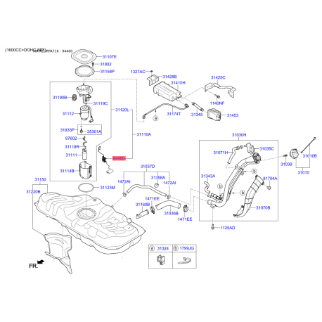 Датчик, запас палива 94460-2V000 Mobis - 944602V000 - схема з каталогу 94460, KEURPA716 944602V000