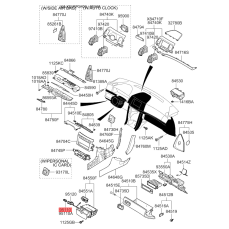 Центральна консоль комплектуючи 95110-3B100 Mobis - 951103B100 - схема з каталогу 95110, KEURPGH06 951103B100