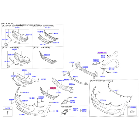 Решетка радиатора 86560-3X000 Mobis - 865603X000 - схема с каталога 86512C, KEURPSD11 865603X000