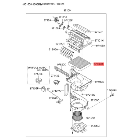 Фільтр салону 97133-2D100 Mobis - 971332D100 - схема з каталогу 97632B, KKMAPVQ05 971332D100