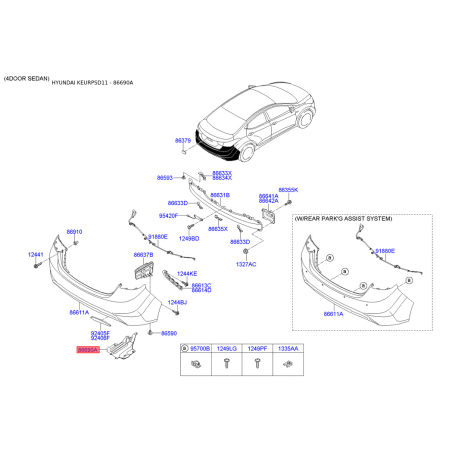 Кронштейн, буфер 86690-3X000 Mobis - 866903X000 - схема з каталогу 86690A, KEURPSD11 866903X000