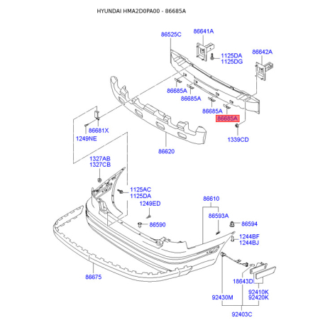 Кронштейн, буфер нижній 86685-2D000 Mobis - 866852D000 - схема з каталогу 86685A, HMA2D0PA00 866852D000