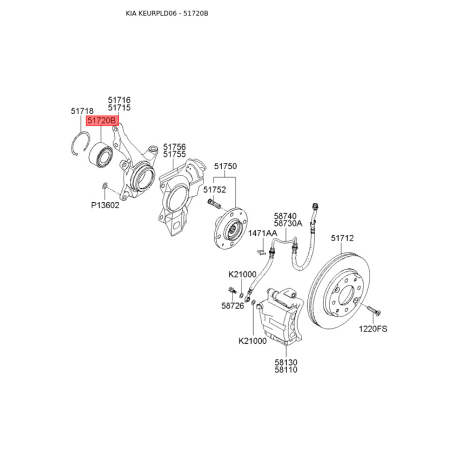 Подшипник ступицы колеса комплект S5172-02D200 Mobis - S517202D200 - схема с каталога 51720B, KEURPLD06 S517202D200