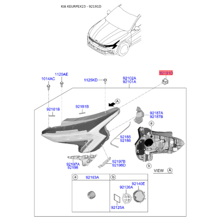 Крепление фары 92173-F2000 Mobis - 92173F2000 - схема с каталога 92191D, KEURPEX23 92173F2000