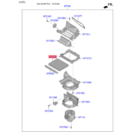 Фильтр салона S9713-3F2000 Mobis - S97133F2000 - схема с каталога 97632B, IEURPTI23 S97133F2000