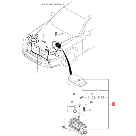 Прокладка клапанной крышки 22443-38002 Mobis - 2244338002 - схема с каталога 4, EURK3C002A 2244338002