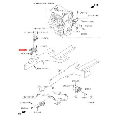 Подушка двигателя 21810-C1020 Mobis - 21810C1020 - схема с каталога 21810A, KKMAPD416 21810C1020