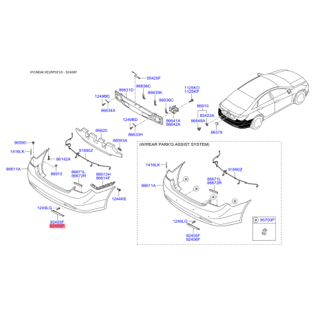 Фонарь задний правый 92406-3S000 Mobis - 924063S000 - схема с каталога 92406F, KEURPGF10 924063S000