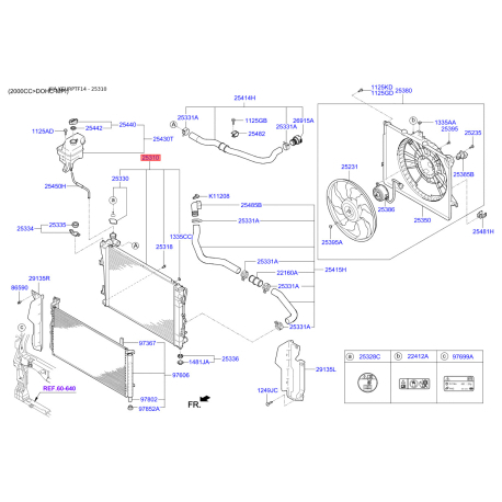Радиатор охлаждения двигателя 25310-3S651 Mobis - 253103S651 - схема с каталога 25310, KEURPTF14 253103S651