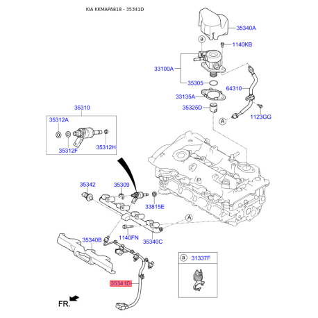 Проводка (жгут, коса) топливной рампы 35341-2E620 Mobis - 353412E620 - схема с каталога 35341D, KKMAPA818 353412E620
