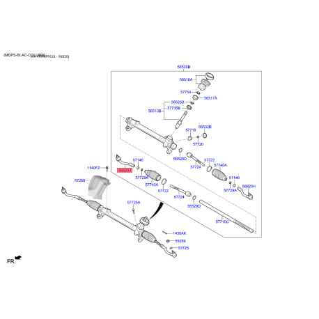 Наконечник рулевой тяги правый 56825-G8090 Mobis - 56825G8090 - схема с каталога 56820J, KKMAPF619 56825G8090