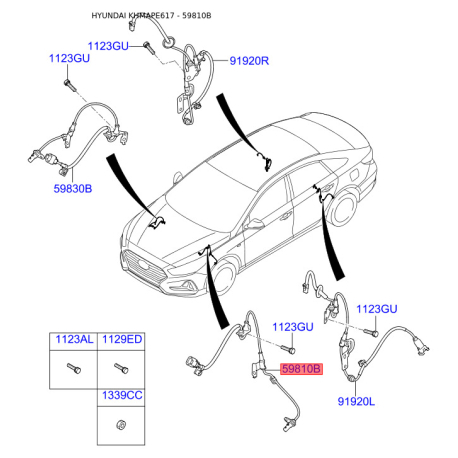 Датчик частоты вращения колеса (ABS) 59810-C1000 Mobis - 59810C1000 - схема с каталога 59810B, KHMAPE617 59810C1000