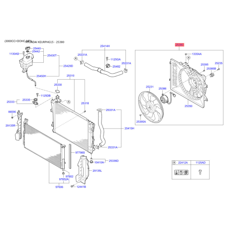 Вентилятор радіатора охолодження 25380-3R610 Mobis - 253803R610 - схема з каталогу 25380, KEURPHG15 253803R610