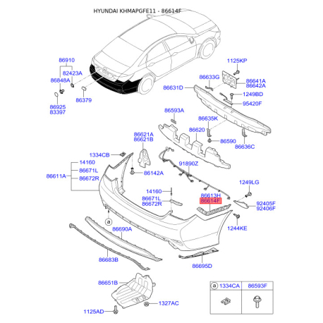 Кронштейн, буфер правый 86614-3S000 Mobis - 866143S000 - схема с каталога 86614F, KHMAPGFE11 866143S000