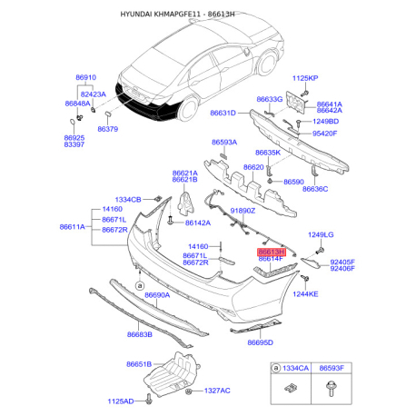 Кронштейн, буфер лівий 86613-3S010 Mobis - 866133S010 - схема з каталогу 86613H, KHMAPGFE11 866133S010