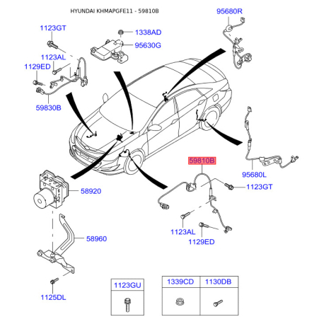 Датчик частоти обертання колеса (ABS) 59810-3S900 Mobis - 598103S900 - схема з каталогу 59810B, KHMAPGFE11 598103S900