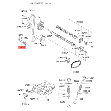 Гайка двигателя 24421-24000 Mobis - 2442124000 - схема с каталога 24421B, KKMAPTC05 2442124000