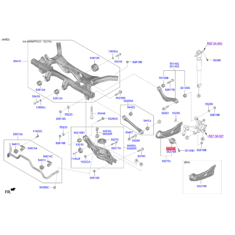 Сайлентблок заднего продольного рычага левый 55290-G2000 Mobis - 55290G2000 - схема с каталога 55274L, KKMAPTH23 55290G2000
