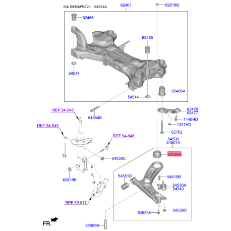 Сайлентблок важеля підвіски нижній 54584-F2AA0 Mobis - 54584F2AA0 - схема з каталогу 54584A, MKMAPM721 54584F2AA0