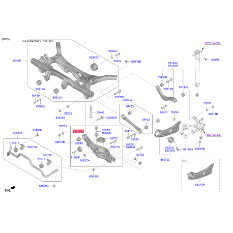 Сайлентблок заднего нижнего рычага 55230-F2AA0 Mobis - 55230F2AA0 - схема с каталога 55215B1, KKMAPTH23 55230F2AA0