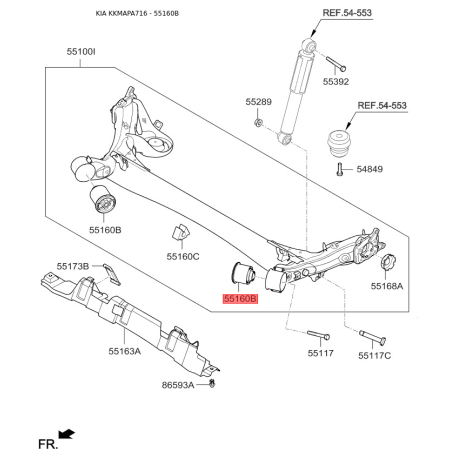 Сайлентблок рычага 55160-3X000 Mobis - 551603X000 - схема с каталога 55160B, KKMAPA716 551603X000