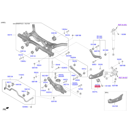 Сайлентблок заднього поздовжнього важеля правий 55290-G2100 Mobis - 55290G2100 - схема з каталогу 55275R, KKMAPTH23 55290G2100