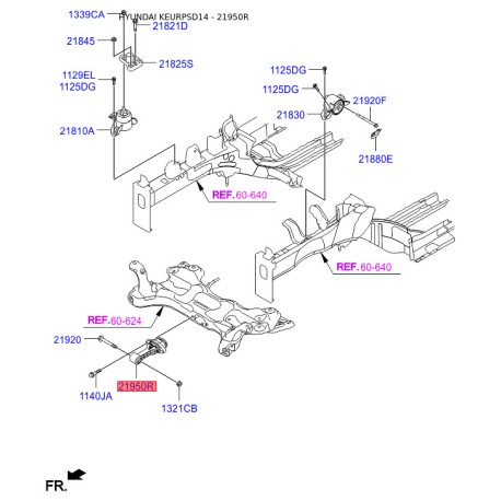 Подушка двигуна 21950-3X300 Mobis - 219503X300 - схема з каталогу 21950R, KEURPSD14 219503X300