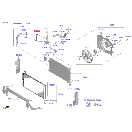 Шланг радиатора 25451-F2000 Mobis - 25451F2000 - схема с каталога 25451H, MKMAPM721 25451F2000