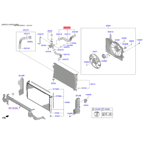 Шланг (патрубок) системы охлаждения верхний 25414-F2000 Mobis - 25414F2000 - схема с каталога 25414H, KRUSPM621 25414F2000