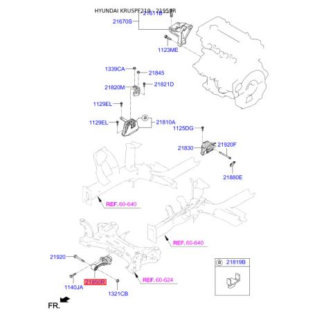 Подушка двигателя 21950-F2300 Mobis - 21950F2300 - схема с каталога 21950R, KRUSPF219 21950F2300