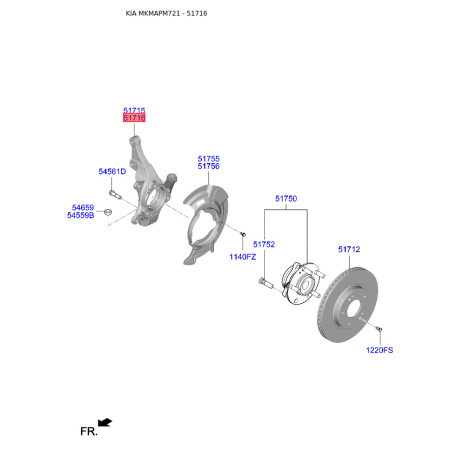 Поворотный кулак, подвеска колеса правый 51716-F2000 Mobis - 51716F2000 - схема с каталога 51716, MKMAPM721 51716F2000