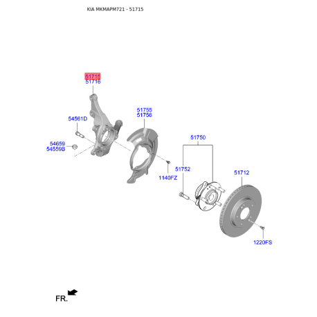 Поворотний кулак, підвіска колеса лівий 51715-F2000 Mobis - 51715F2000 - схема з каталогу 51715, MKMAPM721 51715F2000
