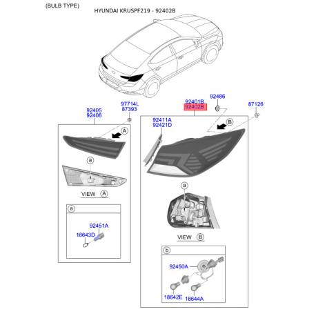 Ліхтар задній правий 92402-F2500 Mobis - 92402F2500 - схема з каталогу 92402B, KRUSPF219 92402F2500