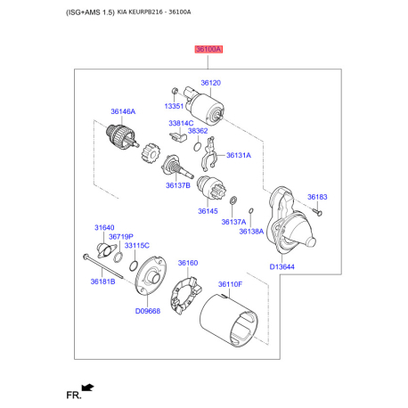 Стартер 36100-2A900 Mobis - 361002A900 - схема с каталога 36100A, KEURPB216 361002A900