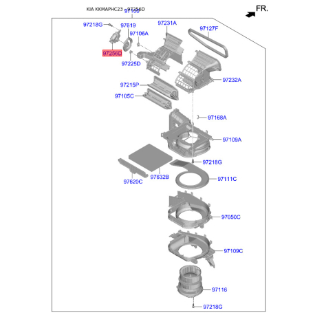 Крышка (корпус или кронштейн) отопителя 97154-F2000 Mobis - 97154F2000 - схема с каталога 97256D, KKMAPHC23 97154F2000