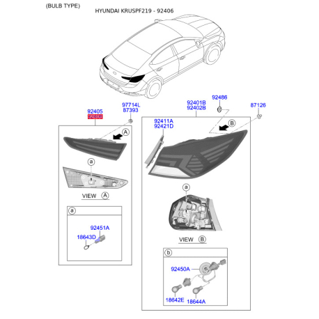 Фонарь задний правый 92404-F2500 Mobis - 92404F2500 - схема с каталога 92406, KRUSPF219 92404F2500