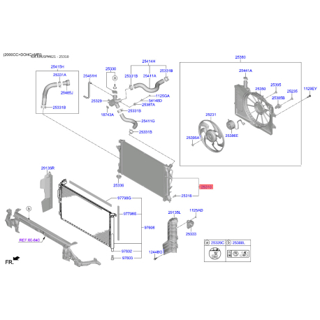 Радіатор охолодження двигуна 25310-F2050 Mobis - 25310F2050 - схема з каталогу 25310, KRUSPM621 25310F2050
