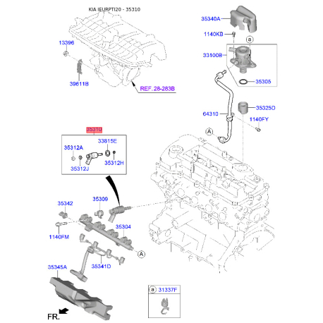 Форсунка 35310-2B020 Mobis - 353102B020 - схема з каталогу 35310, IEURPTI20 353102B020
